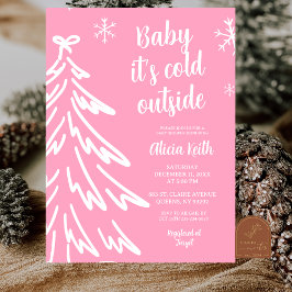 Pink Modern Minimalist Winter Baby Shower Einladung