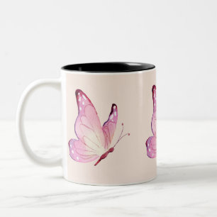 Pink Modern Minimalistisch Butterfly Zweifarbige Tasse