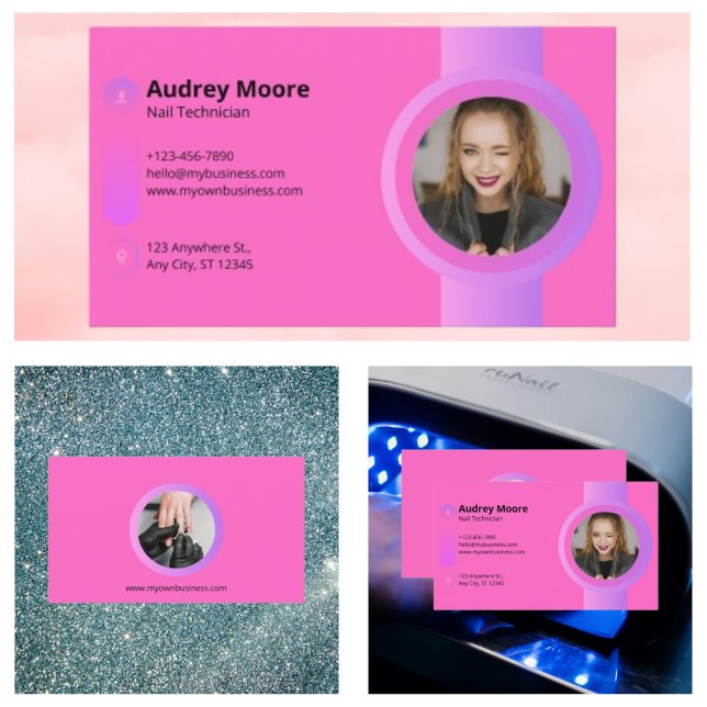 Pink Modern Nail Tech Visitenkarte (Pink Modern Nail Tech Business Card
)