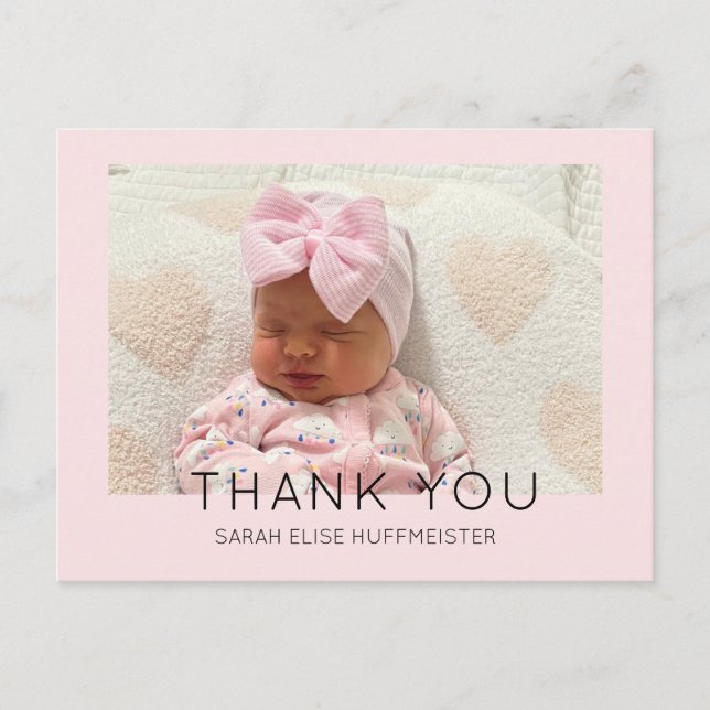 Pink Modern Nouveau Merci bébé photo carte postale (Devant)