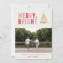 PINK MODERN RETRO MERRY & BRIGHT | 1 Fotokarte Einladung