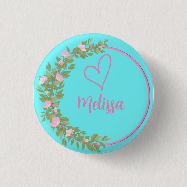 Pink Modern Script Girly Monogram Name  Button (Vorderseite)