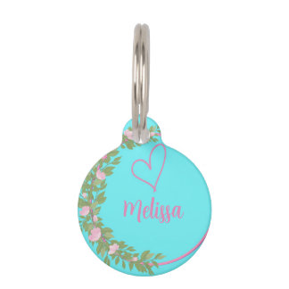 Pink Modern Script Girly Monogram Name  Haustiermarke