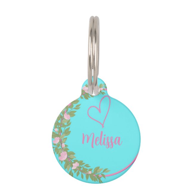 Pink Modern Script Girly Monogram Name  Haustiermarke (Vorderseite)