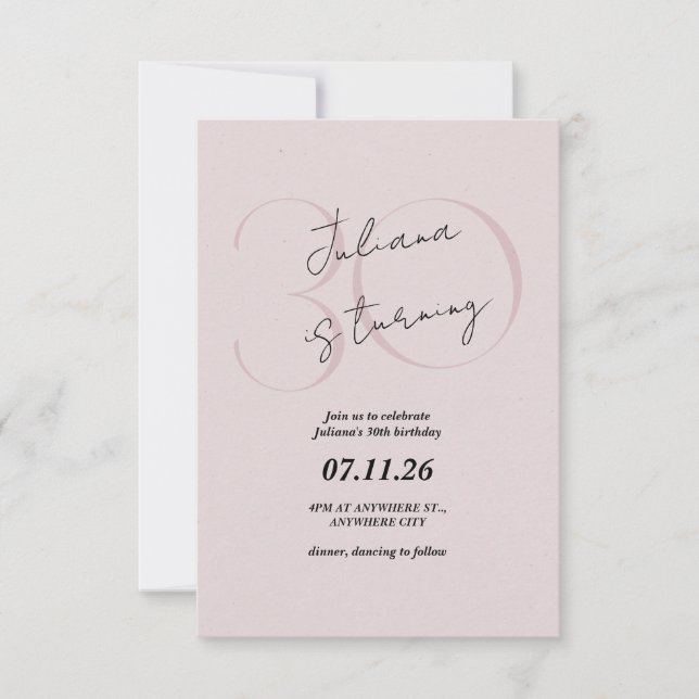 Pink Modern, Simple 30th Birthday Invitation Einladung (Vorderseite)
