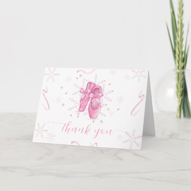 Pink Modern Snowflake Ballerina Baby Shower  Dankeskarte (Vorderseite)
