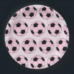 Pink Modern Soccer Ball Football-Muster Pappteller<br><div class="desc">Papier Teller mit mädchenhaftem Fußballthema. Teller für Fußball-Fußball-Papier. Personalisiertes Geschenk für Fußballspieler,  Fußball.</div>