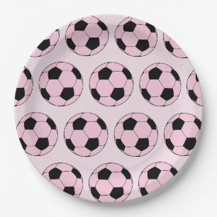 Pink Modern Soccer Ball Football-Muster Pappteller