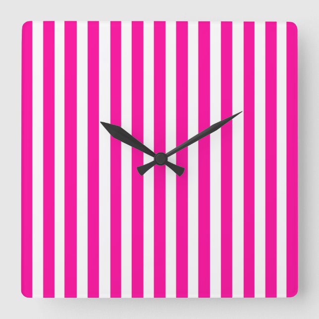 Pink Modern Stripes Quadratische Wanduhr (Vorderseite)