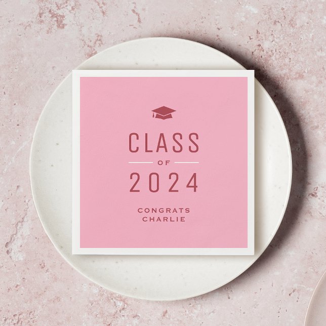Pink Modern Typografy Class of 2024 Abschluss Serviette (Pink Modern Typography Class of 2024 Graduation Napkins)