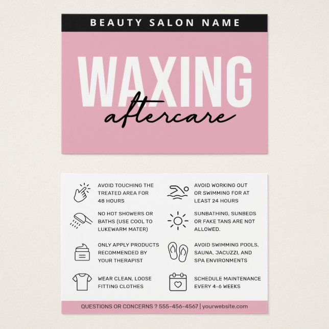 Pink Modern Waxing Aftercare Card Hair Removal (Vorne & Hinten)