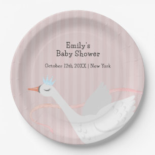 Pink Modern Whimsical Princess Swan Baby Dusche Pappteller
