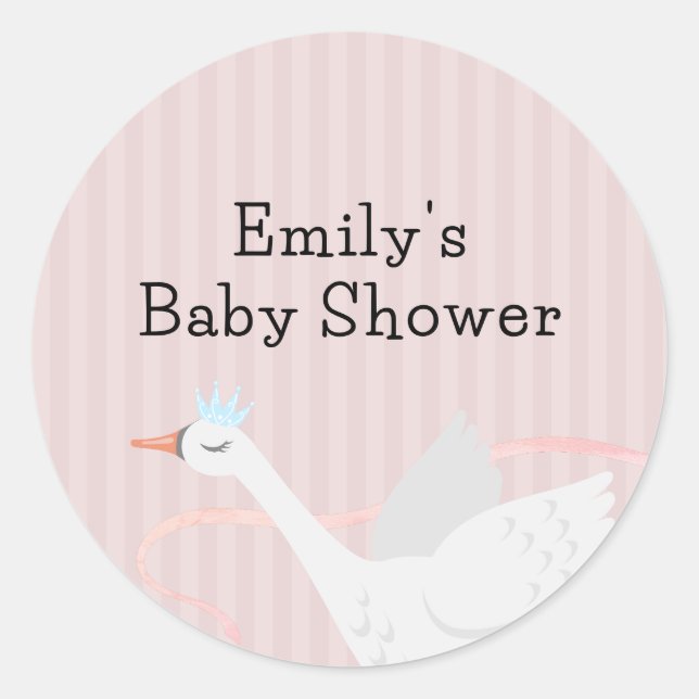 Pink Modern Whimsical Princess Swan Baby Dusche Runder Aufkleber (Vorderseite)