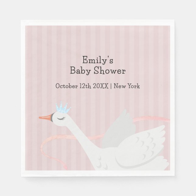 Pink Modern Whimsical Princess Swan Baby Dusche Serviette (Vorderseite)