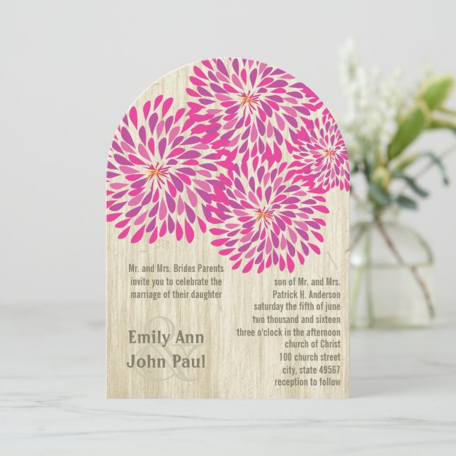 Pink Moderne Blumenzwiebelhochzeit Einladung (Stehend Vorderseite)