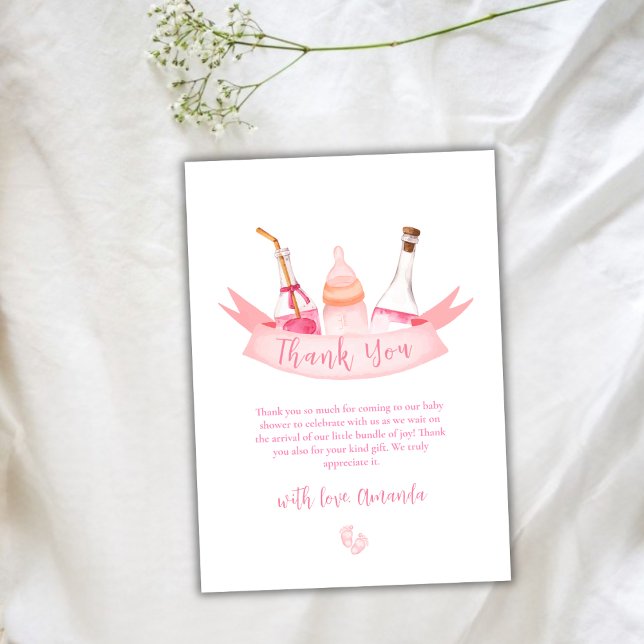 Pink Moderne Champagnerflaschen Kinderdusche Dankeskarte (Pink Modern Champagne Bottles Feet Baby Shower Thank You Card)