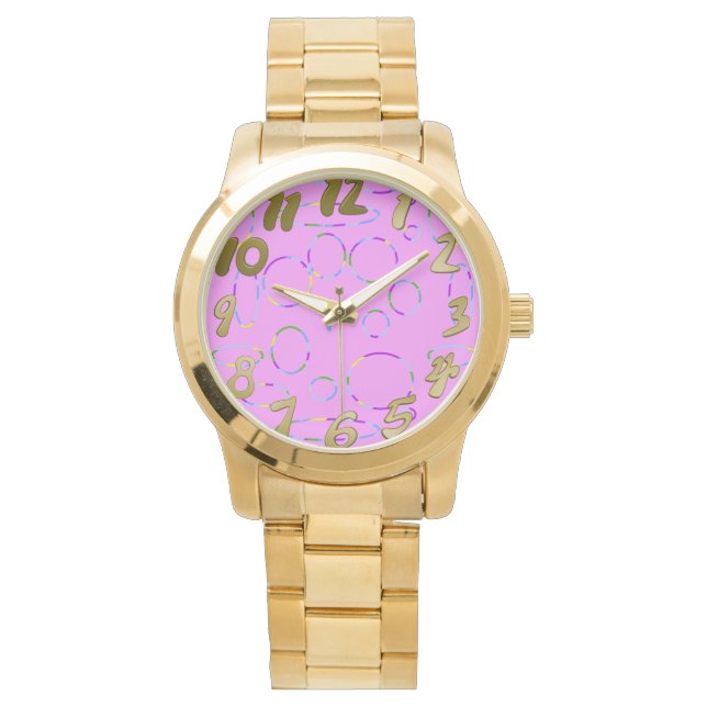 Pink Moderne Coole Kreise Loops Fruchtgeschwür Armbanduhr (Vorderseite)