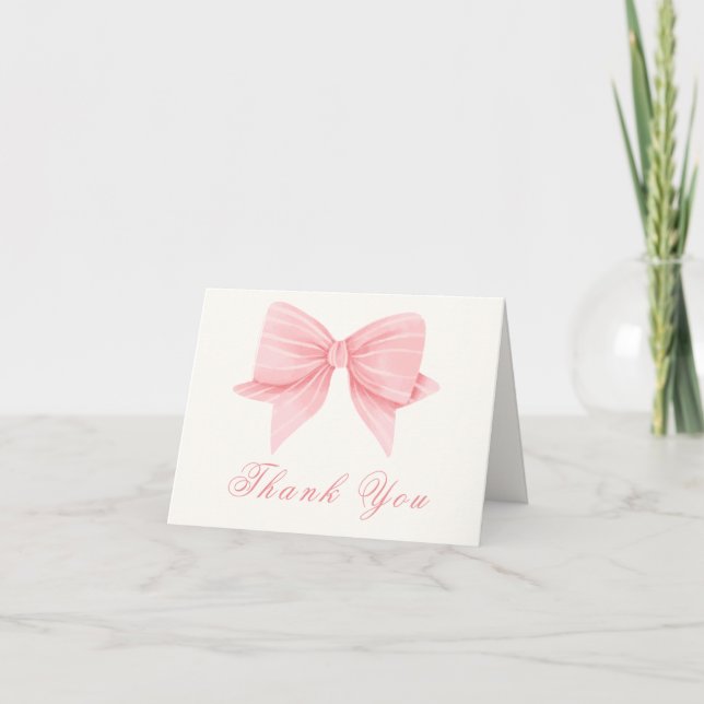 Pink Moderne Minimalistisch Bow Krawatte Babydusch Dankeskarte (Vorderseite)
