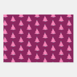 Pink Moderne Weihnachtsbaumen Geschenkpapier Set