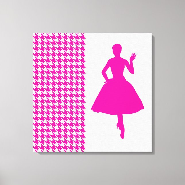 Pink Modernes Hahnentrittmuster mit Modeerscheinun Leinwanddruck (Vorderseite)