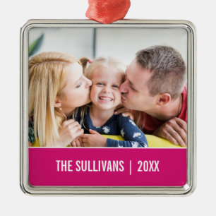 Pink Modernes Personalisiertes Foto und benutzer Ornament Aus Metall