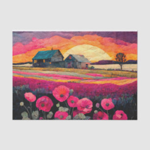 Pink Mohn Farm Collage Seidenpapier