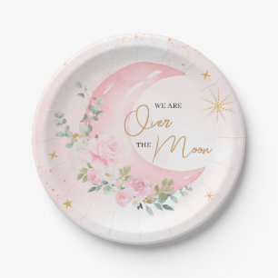 Pink Mond und Sterne Baby Shower Pappteller