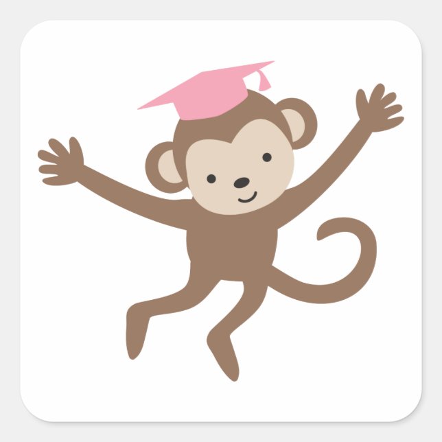 Pink Monkey Abschluss Quadratischer Aufkleber (Vorderseite)
