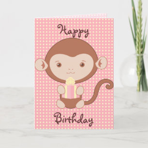 Pink Monkey Birthday Karte