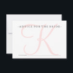 Pink Monogram Advice for Bride Shower Game Hinweiskarte<br><div class="desc">Diese eleganten Karten sind der perfekte Weg,  um dem Brautparty ein Spiel in einer schicken und femininen,  aber nicht zu süßen Art und Weise hinzuzufügen.</div>