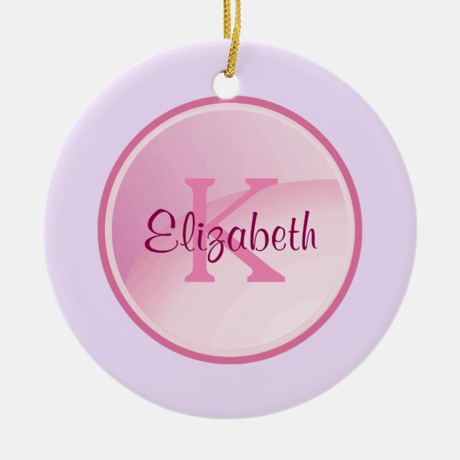 Pink Monogram Circle on Pale Lavender Purple Keramikornament (Vorne)