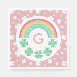 Pink Monogram Clover & Rainbow Lucky One  Serviette