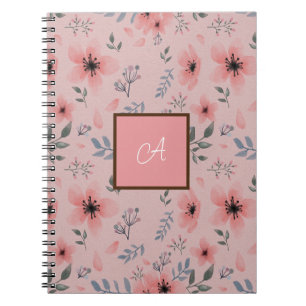 Pink Monogram Floral Pattern Simple Boho Vintag Notizblock