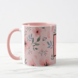 Pink Monogram Floral Pattern Simple Boho Vintag Tasse