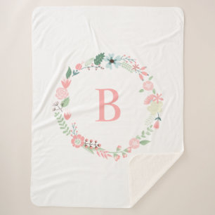 Pink Monogram Floral Wreath Sherpadecke
