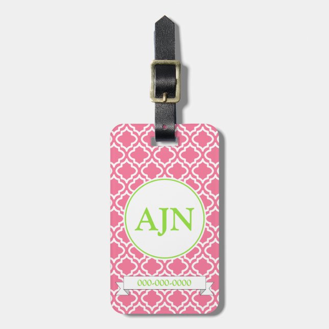 Pink Monogram Gepäckanhänger (Vorderseite vertikal)
