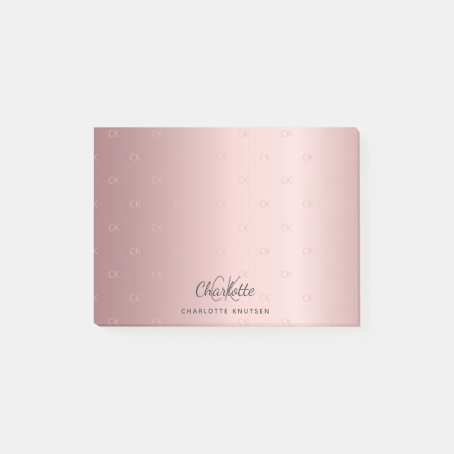 Pink Monogram Initial Name Skript Post-it Klebezettel (Vorderseite)