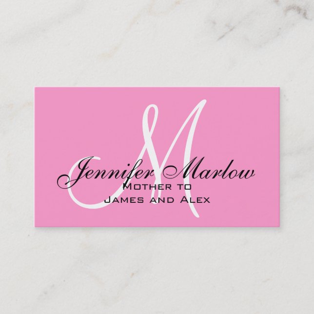 Pink Monogram Mommy Calling Card Telefonnummerkarte (Vorderseite)