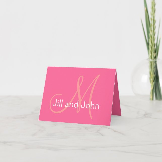 Pink Monogram Names Wedding Dankeschön Karten (Vorderseite)