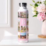 Pink Monogram Personalized 19 Photo Collage Trinkflasche<br><div class="desc">Create your own insulated tumbler featuring 19 of your favorite pictures in a minimalist photo collage grid design. Add your own custom monogram initial in modern typography on pink background for a personalized touch.</div>