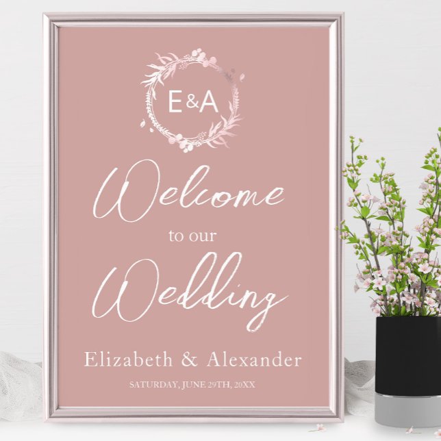 Pink Monogram Wedding Welcome Sign Foam Boar Poster (Von Creator hochgeladen)