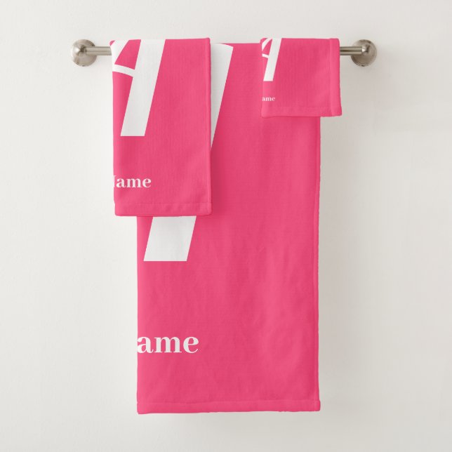 Pink Monogram with Name Bath Towel Set (Insitu)