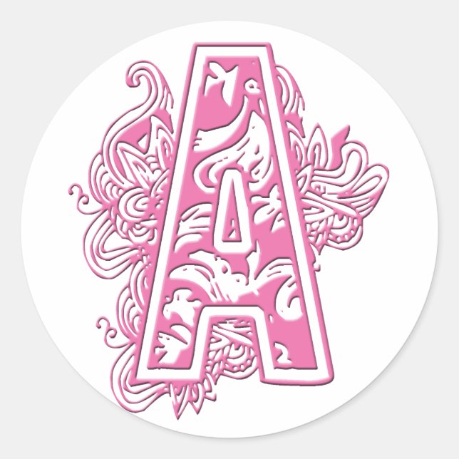 PINK MONOGRAMM A RUNDER AUFKLEBER (Vorderseite)
