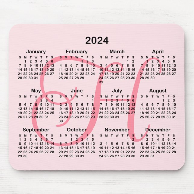 Pink Monogrammed Calendar Mousepad (Vorne)