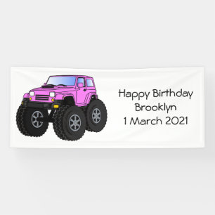 Pink Monster LKW Cartoon Illustration Banner