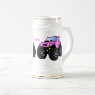 Pink Monster LKW Cartoon Illustration Bierglas