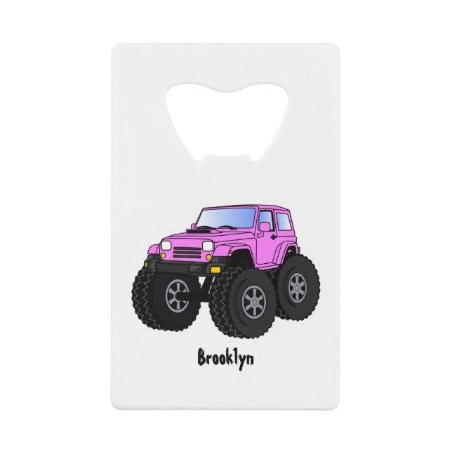 Pink Monster LKW Cartoon Illustration Geldbeutel Flaschenöffner (Vorderseite)