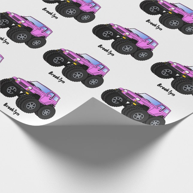 Pink Monster LKW Cartoon Illustration Geschenkpapier (Ecke)