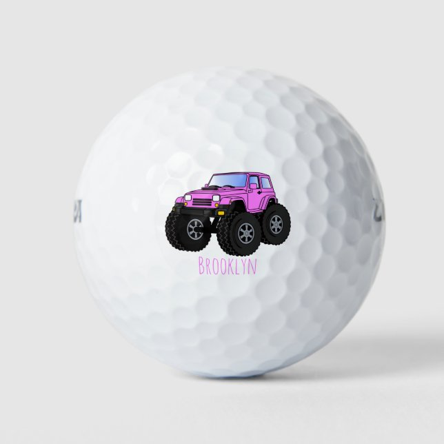 Pink Monster LKW Cartoon Illustration Golfball (Vorderseite)