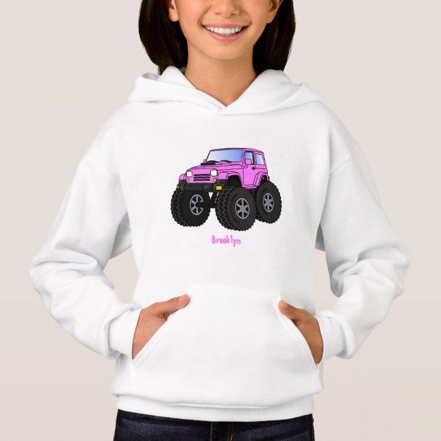 Pink Monster LKW Cartoon Illustration Hoodie (Vorderseite)